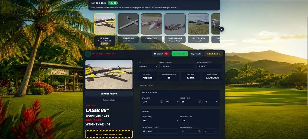 Hangar deck with aircraft carousel and Laser 88 spec sheet